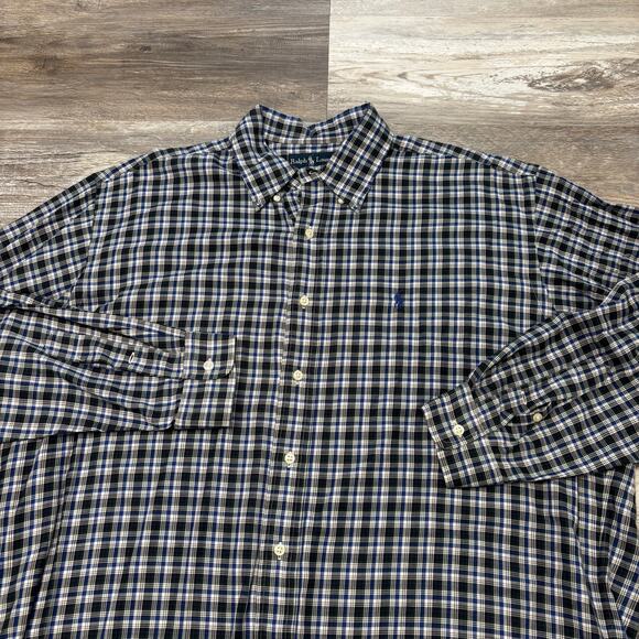 Vintage 90s Ralph Lauren‎ Blue Green Plaid Mens L Pony Button Down Blake Shirt - Picture 1 of 8